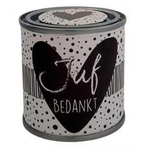 Blikje juf zwart hart.