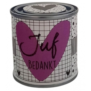 Blikje juf fuchsia hart.