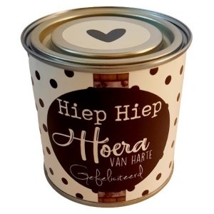Blikje Hiep hiep hoera van gefeliciteerd 