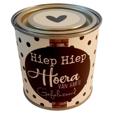 Blikje Hiep hiep hoera van gefeliciteerd 
