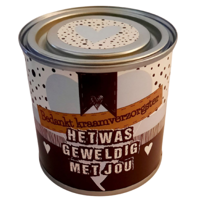Blikje bedankt kraamverzorgster het was geweldig met jou blauw.