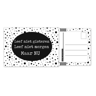 105.Kaart A6 met tekst ''Leef niet gisteren Leef niet morgen Maar NU .''.