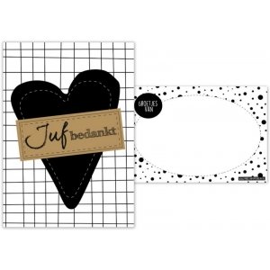 13. Kaart A6 met tekst ''Juf bedankt .''.geruit.