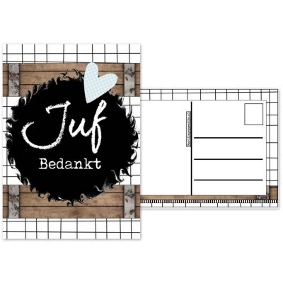 25.Kaart met tekst ''Juf bedankt''. geruit.