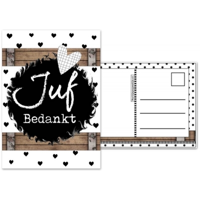 26. Kaart met tekst ''Juf bedankt''.hartjes.