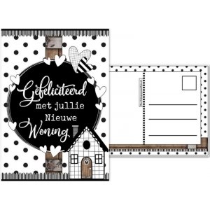 36.Kaart met tekst ''Gefeliciteerd met jullie nieuwe woning''.