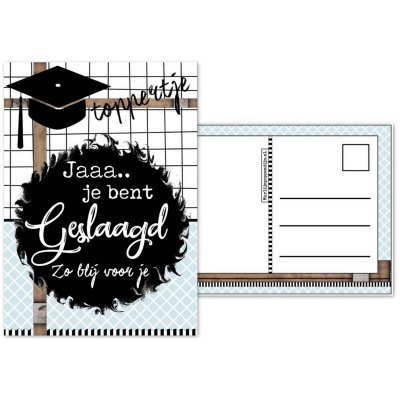 41.Kaart met tekst ''Jaaa.. je bent geslaagd zo blij voor je ''.