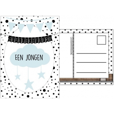 69.Kaartje met tekst ''Gefeliciteerd een jongen''
