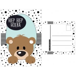 7. Kaart met tekst Hiep hiep hoera. afbeelding Beer,