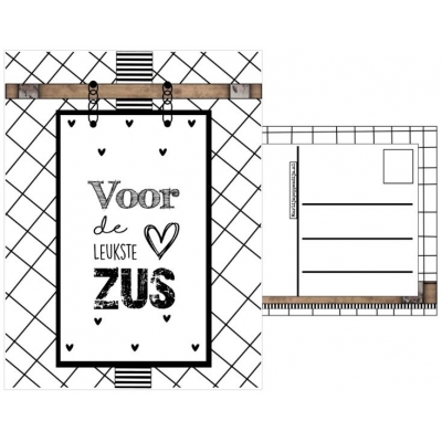 83.Kaart A6 met tekst ''Voor de leukste zus''.