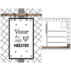 88.Kaart A6 met tekst ''Voor de leukste meester''.