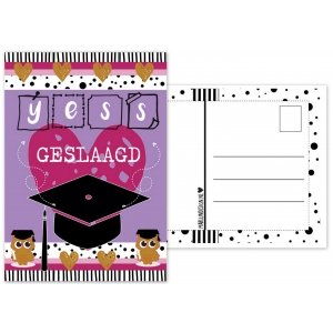 A6 kaart met Yess geslaagd, kleur gekleurd.