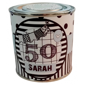 Blikje Sarah 50 jaar. 