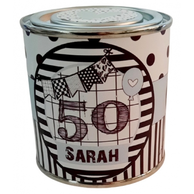 Blikje Sarah 50 jaar. 