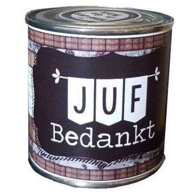 Blikje juf zwart / hout. Blikje juf zwart / hout.