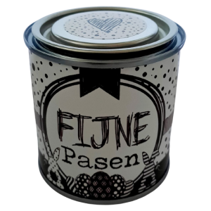 Blikje met tekst ''Fijne pasen'' 7,3 bij 7,7 cm