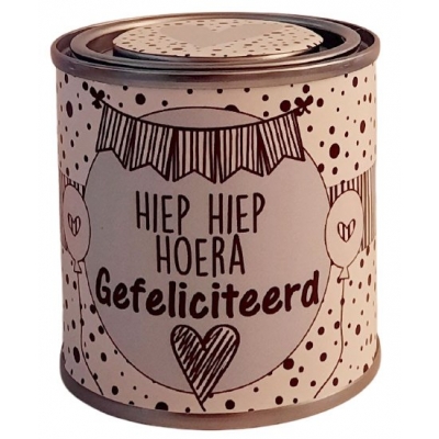 Blikje Hiep hiep hoera  gefeliciteerd