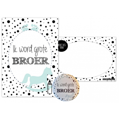 A6 Kaart met button met tekst ''Ik word grote broer''.