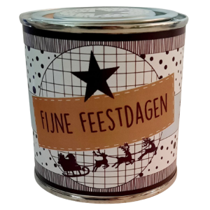 Blikje fijne feestdagen 7.3 bij 7.7 cm.