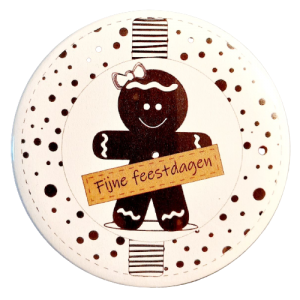 Magneet 75mm kerst popje met tekst fijne feestdagen.