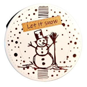 Magneet 75mm met afbeelding sneeuwpopje met tekst fijne feestdagen.