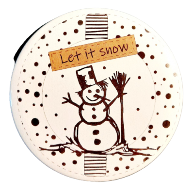 Magneet 75mm met afbeelding sneeuwpopje met tekst fijne feestdagen.