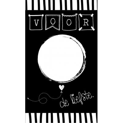 Klein bedank kaartje met tekst ''voor de liefste.....  .'' 5 bij 8,5 cm zwart.