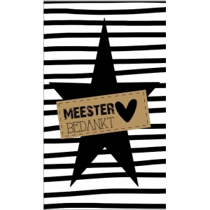51.Klein bedank kaartje met tekst ''Meester bedankt'' 5 bij 8.5 cm.