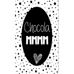 82.Klein bedank kaartje met tekst ''Chocola mmm'' 5 bij 8.5 cm.