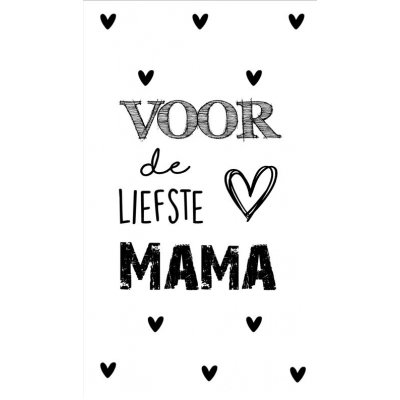 1.Kaartje met tekst ''Voor de liefste mama'' 5 bij 8.5 cm.