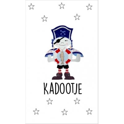 21.Kaartje met tekst ''Kadootje'' 5 bij 8.5 cm.