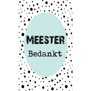 48.Klein bedank kaartje met tekst ''meester bedankt'' 5 bij 8.5 cm.