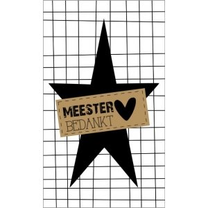 49.Klein bedank kaartje met tekst ''Meester bedankt'' 5 bij 8.5 cm.