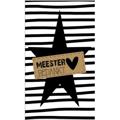 51.Klein bedank kaartje met tekst ''Meester bedankt'' 5 bij 8.5 cm.