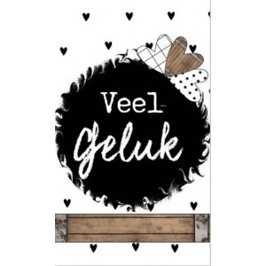 55.Kaartje met tekst ''Veel geluk'' 5 bij 8.5 cm.