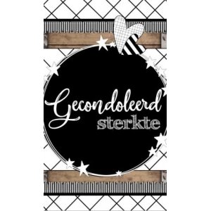 56.Kaartje met tekst ''Gecondoleerd sterkte'' 5 bij 8.5 cm.