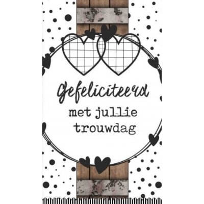 59.Kaartje met tekst ''Gefeliciteerd met jullie trouwdag.'' 5 bij 8.5 cm.