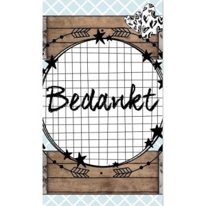 60.Kaartje met tekst ''Bedankt'' 5 bij 8.5 cm.