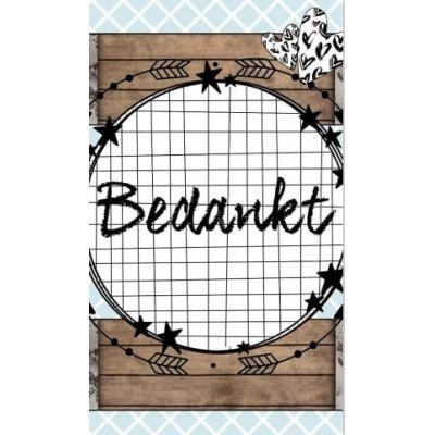 60.Kaartje met tekst ''Bedankt'' 5 bij 8.5 cm.