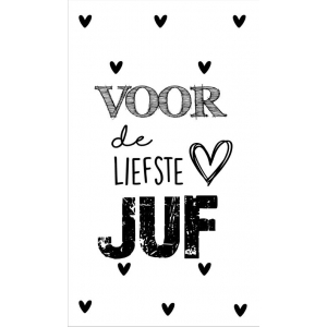 9.Kaartje met tekst ''Voor de liefste juf'' 5 bij 8.5 cm.