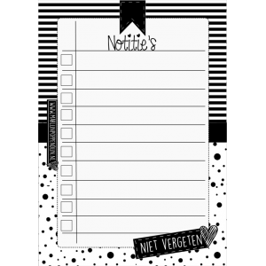  Notitie blokje, A6 met tekst niet vergeten.