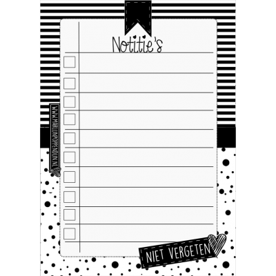  Notitie blokje, A6 met tekst niet vergeten.