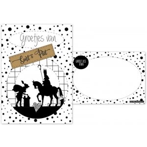 A6 kaart sinterklaas met tekst groetjes van sint & piet met label bruin.