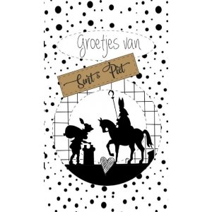 Klein bedank kaartje met tekst ''Groetjes van sint & piet.'' 5 bij 8,5 cm 