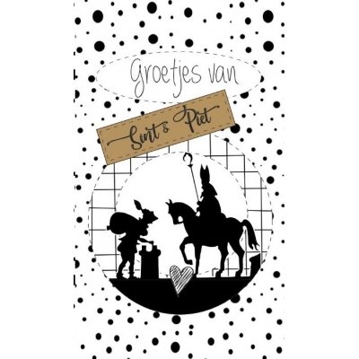 Klein bedank kaartje met tekst ''Groetjes van sint & piet.'' 5 bij 8,5 cm 