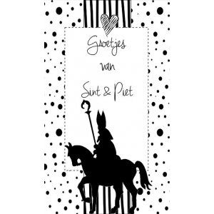 Klein bedank kaartje met tekst ''Groetjes van sint & piet.'' 5 bij 8,5 cm sinterklaas.