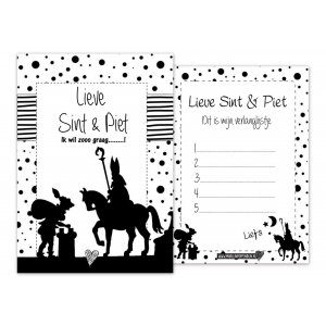 A6 kaart met tekst ''Lieve Sint & Piet ik wil zoooo graag" op de achter zijde verlanglijstje.