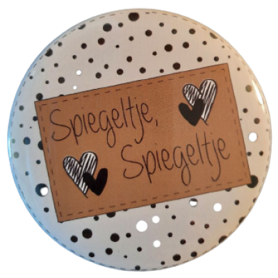 Spiegeltje 75mm met tekst ''Spiegeltje, Spiegeltje''.