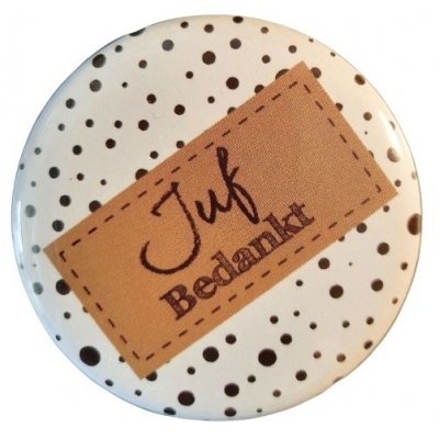 Spiegeltje met tekst ''Juf bedankt''. 56mm. blauw.