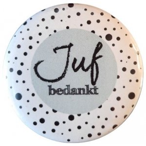Spiegeltje met tekst ''Juf bedankt''. 56mm. mint. 